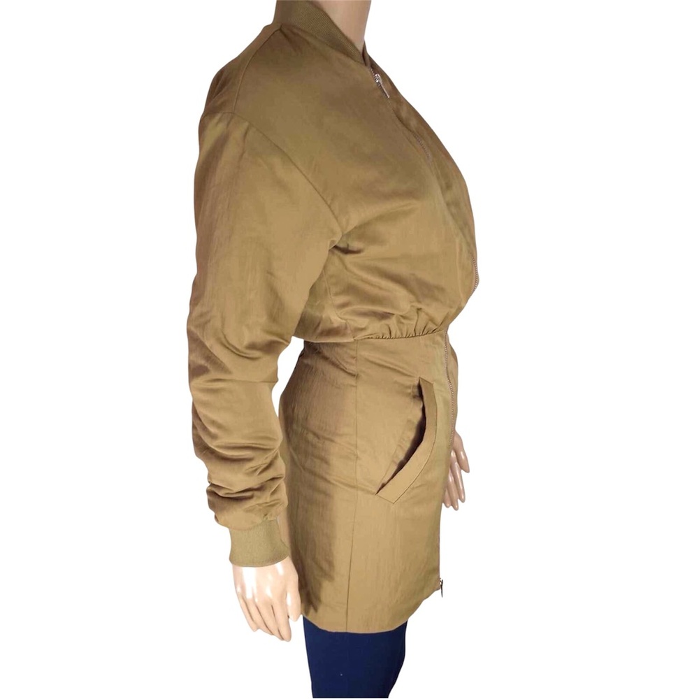 ZARA Bomber Jacket Dress Tan Zip Up Front Size XS - Picture 7 of 12
